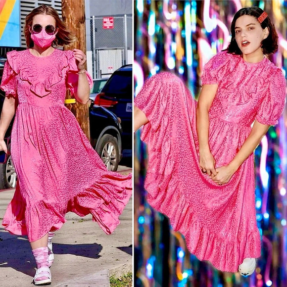 Batsheva Dresses & Skirts - Batsheva Silk May Nap Dress Ruffled Midi Prairie 0 XS Rare